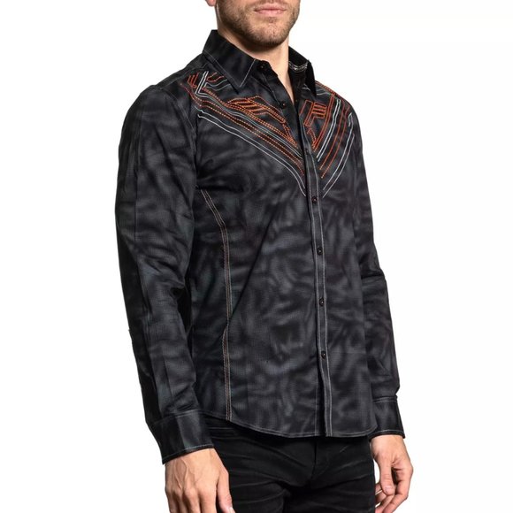 AMERICAN FIGHTER Men's Long Sleeve Button Down Shirt EQUATION Embroidered S-3XL - Picture 3 of 7